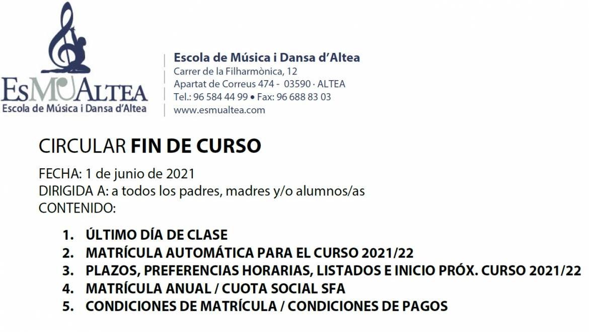 Circular de fi de curs